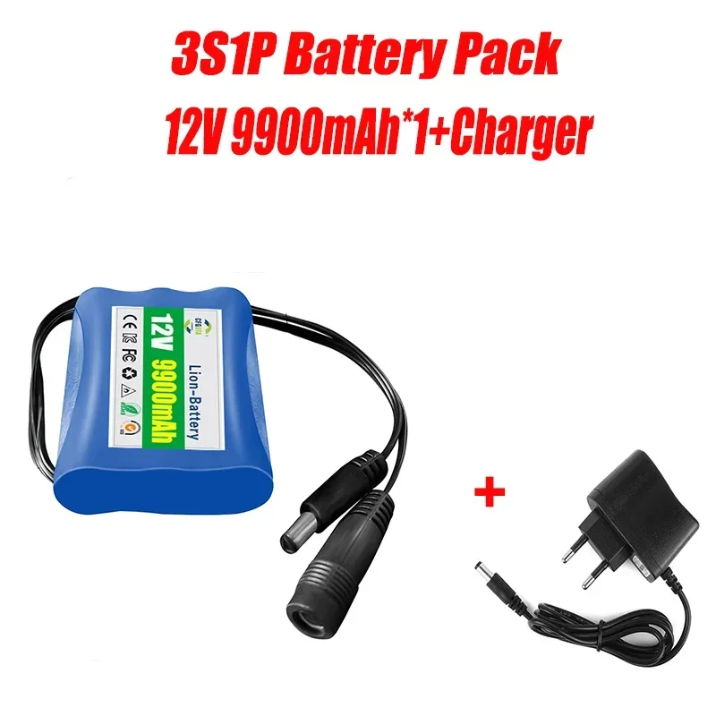 100% 3S1P Protection Plate12V 9.9Ah Battery Pack 12V 9900mAh 18650 Lithium ion DC 12.6V Super Rechargeable Battery + Charger: PURPLE