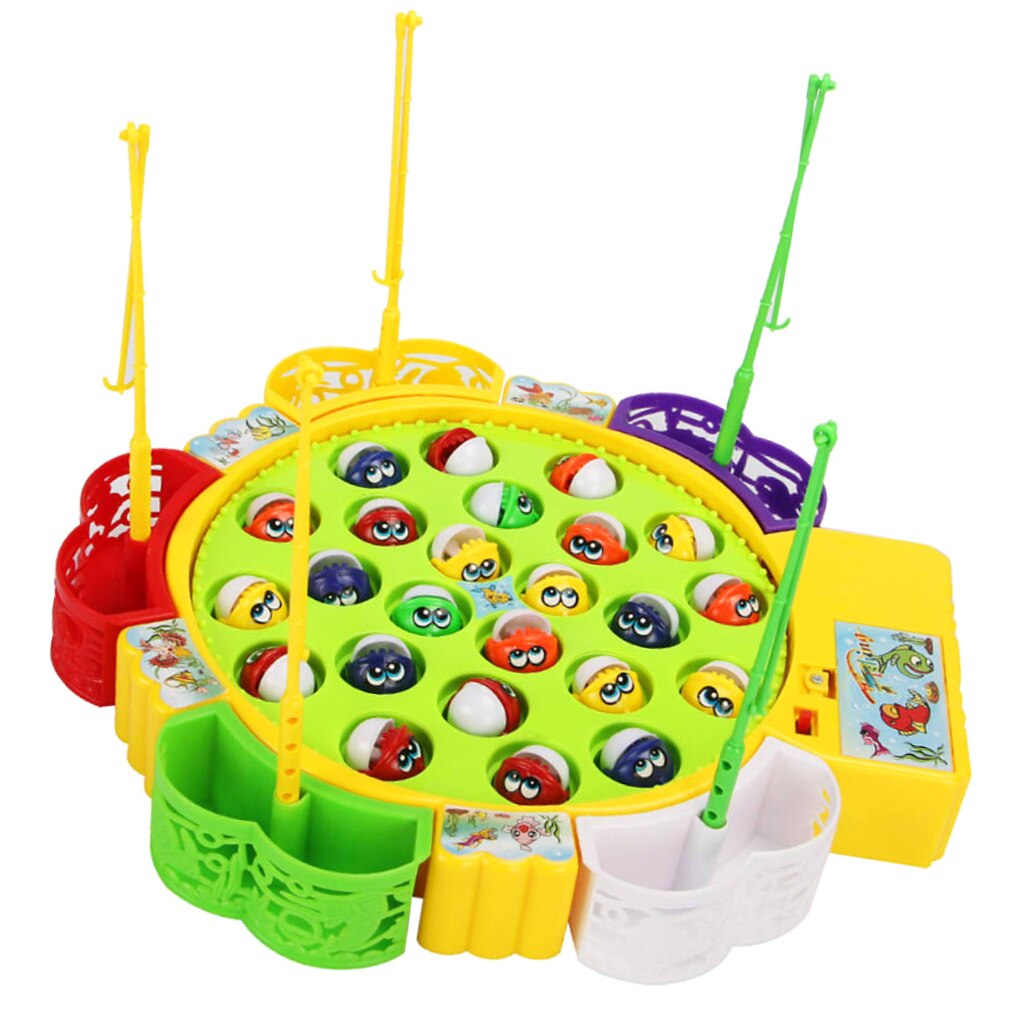 Colorful Fishing Game Toy Set With Electronic Rotating Board And 24 Fishes