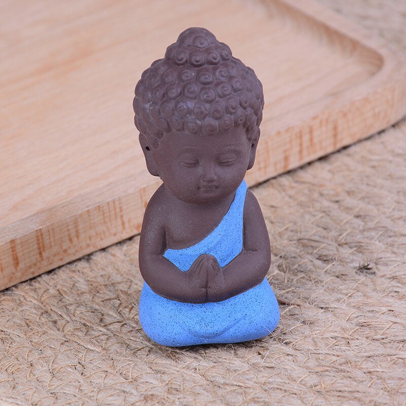 1Pcs Boeddhisme Kleine Standbeelden Little Meditatie Monnik Miniatuur Craft Boeddhabeelden Klei Mini Chinese Boeddhisme Zen Monniken: Blauw