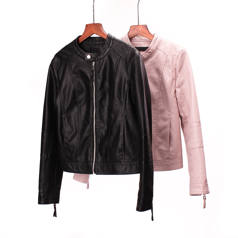 Spring Autumn Women Biker Leather Jacket Soft PU Leather Outwear Short Slim Zippers Biker Jackets
