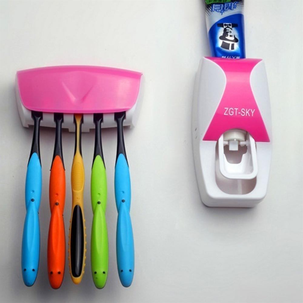 Automatische Clever Zahnpasta Spender + 5 Zahnbürste Lagerung Organizer Halfter Gestell einstellen Zauberstab Halterung Ständer Presse