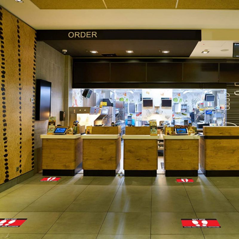 5pack45 * 30cm Social Isolation Floor Decals-safety Floor Sign Mark-keep 6 Feet Away-non-slip Stickers-A4