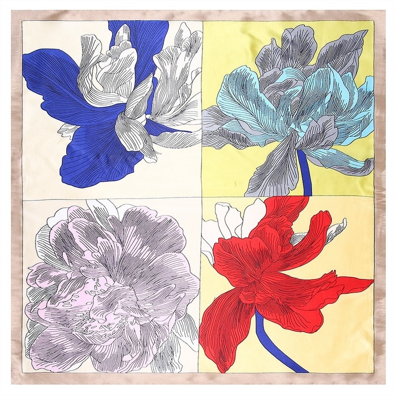 Matagorda sidenscarf 60cm kvinna sjalar blommönster dam halsduk huvudbonad huvudbonad krans liten halsduk
