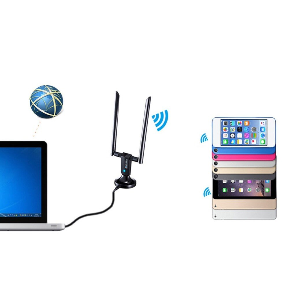 1200Mbps Long Range Dual Band 5GHz Wireless USB 3.0 WiFi Network Adapter Antennas for Home Office Desktop Laptop PC