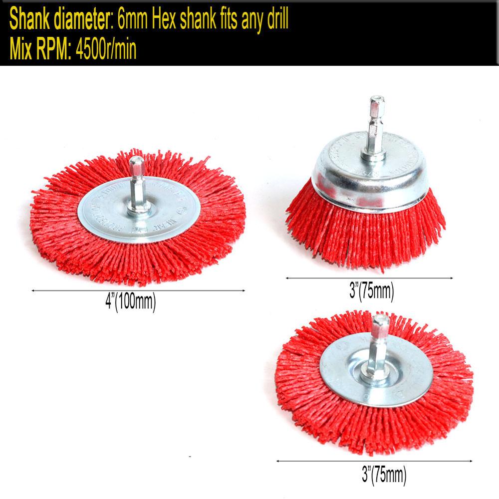 1Pc Nylon Cup Borstel 2.5 "/3 Inch/4" Schurende Draad Wiel Borstel Voor Boor Rotary tool Hout Polijsten Ontbramen Cleaning 1/4 "Schacht