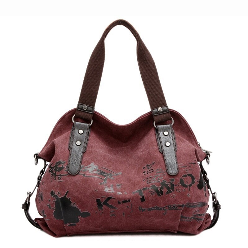 Vintage graffiti kvinder taske lærred håndtaske kvindelig berømt skuldertaske dame totalisatorspil stor crossbody sac en hoved bolsos muje: Kaffe