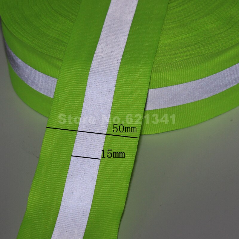 50mm*15mm(W) Fluorescent Green eflective Fabric Ribbon Webbing Tape Taps Strip Edging Braid Trim Sew On Tape