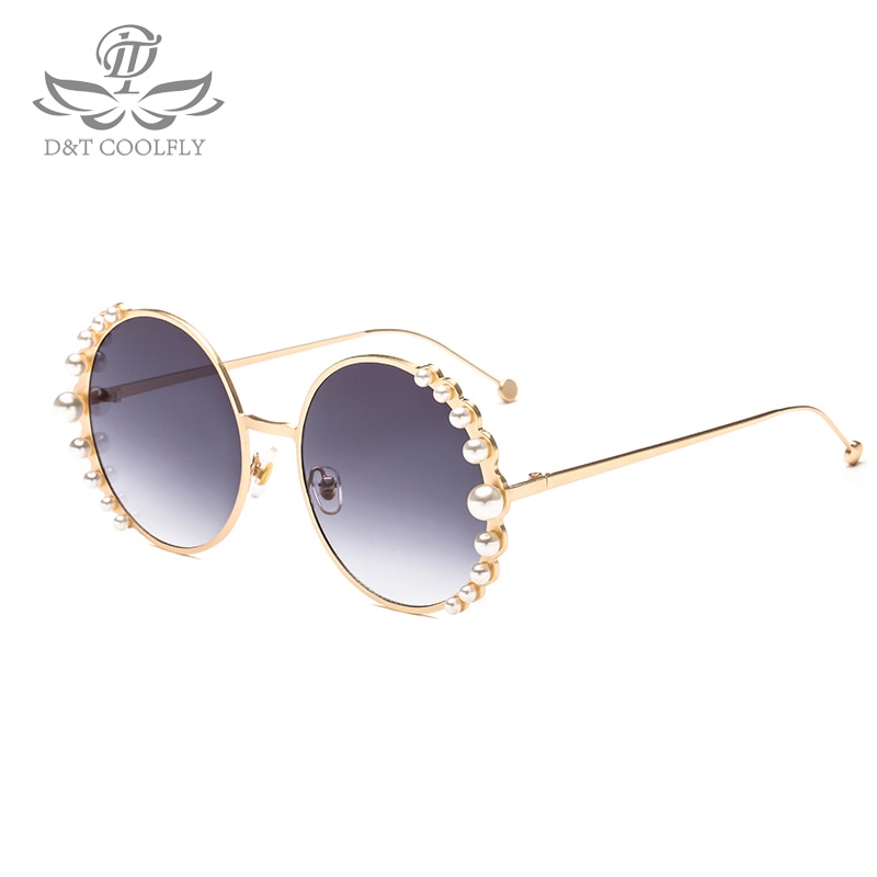 Luksus perle solbriller kvinder metal stel runde solbriller mærke spejl perle solbriller  uv400