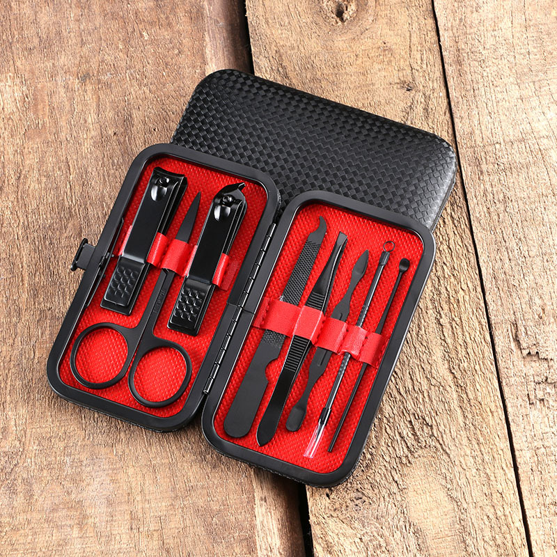 Red 7-12pc Scissors Nail Clippers Set Dead Skin Pliers Nail Cutting Pliers Pedicure Knife Nail Groove Inflammation Manicure Tool: 8pc