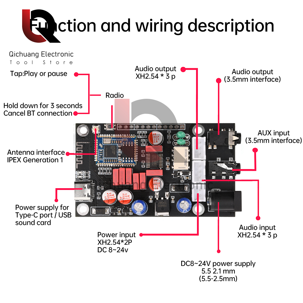 DC8-24V APTX HD QCC5125 LDAC kabellos Adapter Bluetooth 5,1 Empfänger Bord DAC Audio- Decoder Gremium 16bisschen/48Khz APTX LDAC
