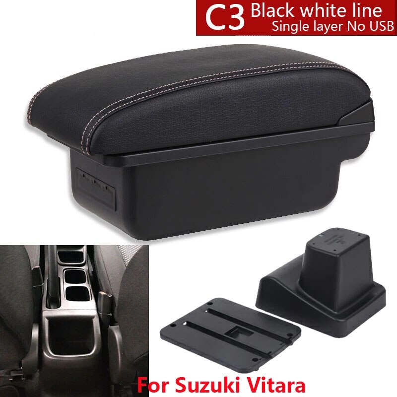 Dla Suzuki Vitara podłokietnik części robić modernizacji dedykowany podłokietnik samochdoowy centrum pudełko robić przechowywania samochód akcesoria wnętrze USB łatwy w instalacji: C3 czarny biały NOUSB