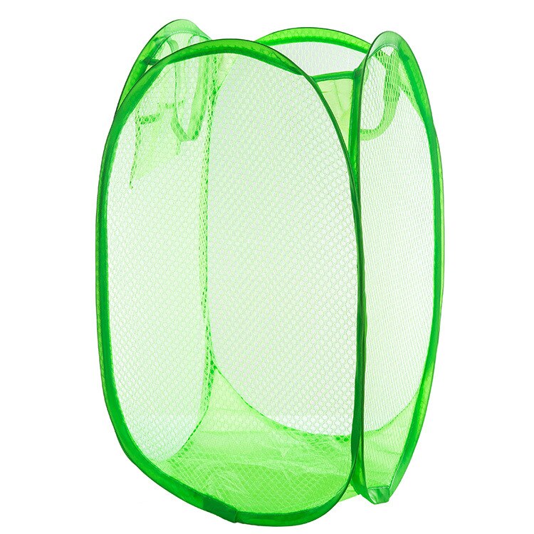 Multi Color Mesh Open Up Washing Laundry Hamper Foldable Net Laundry Basket Household Clothing Organizer Dirty Clothes Basket: Green