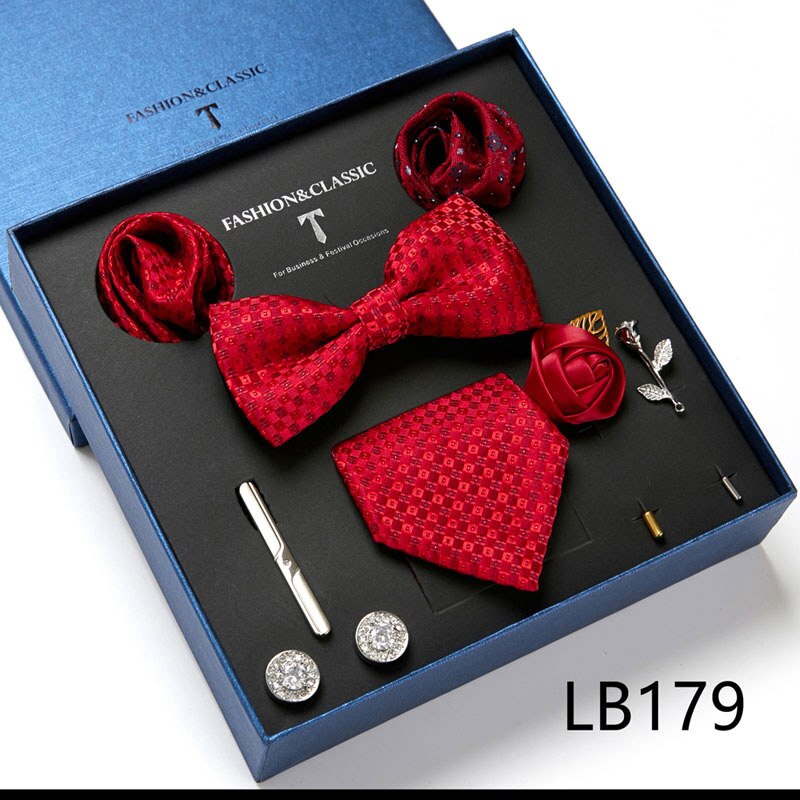 Caja de de , corbata a cuadros roja, bolsillo, cuadrados, gemelos, broche, conjunto con rizador, accesorios para traje de oficina para hombre, de boda y cumpleaños: Castaño