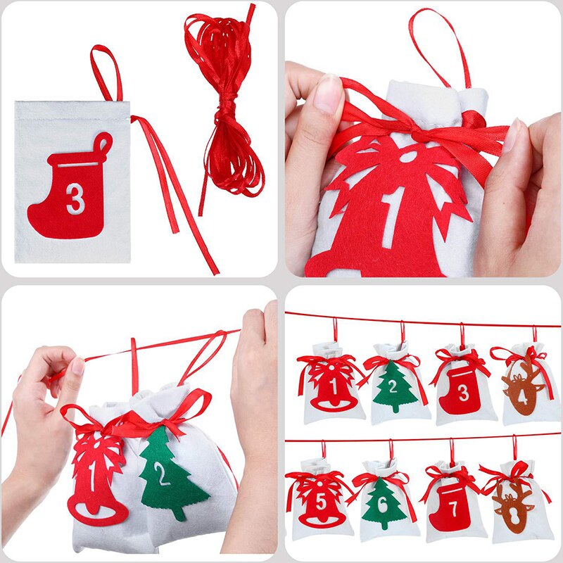 2019 natal advento calendário 11x16cm presente saco diy feltro contagem regressiva calendário guirlanda data 1-24 1-31 ano novo natal decoração de natal