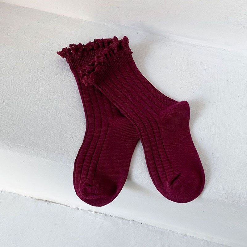 MILANCEL Frühling Neue Mädchen Socken Feste Koreanische Pilz Eisstockschießen Socken: Wein rot