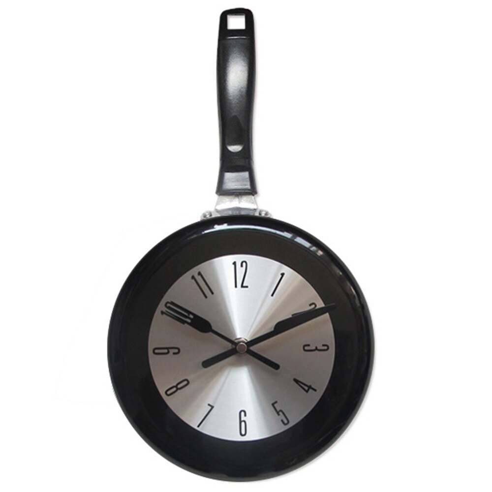 koekenpan wandklok metalen keuken wandklok thuis horloge decoratieve kunst muur horloge klok: 243-black