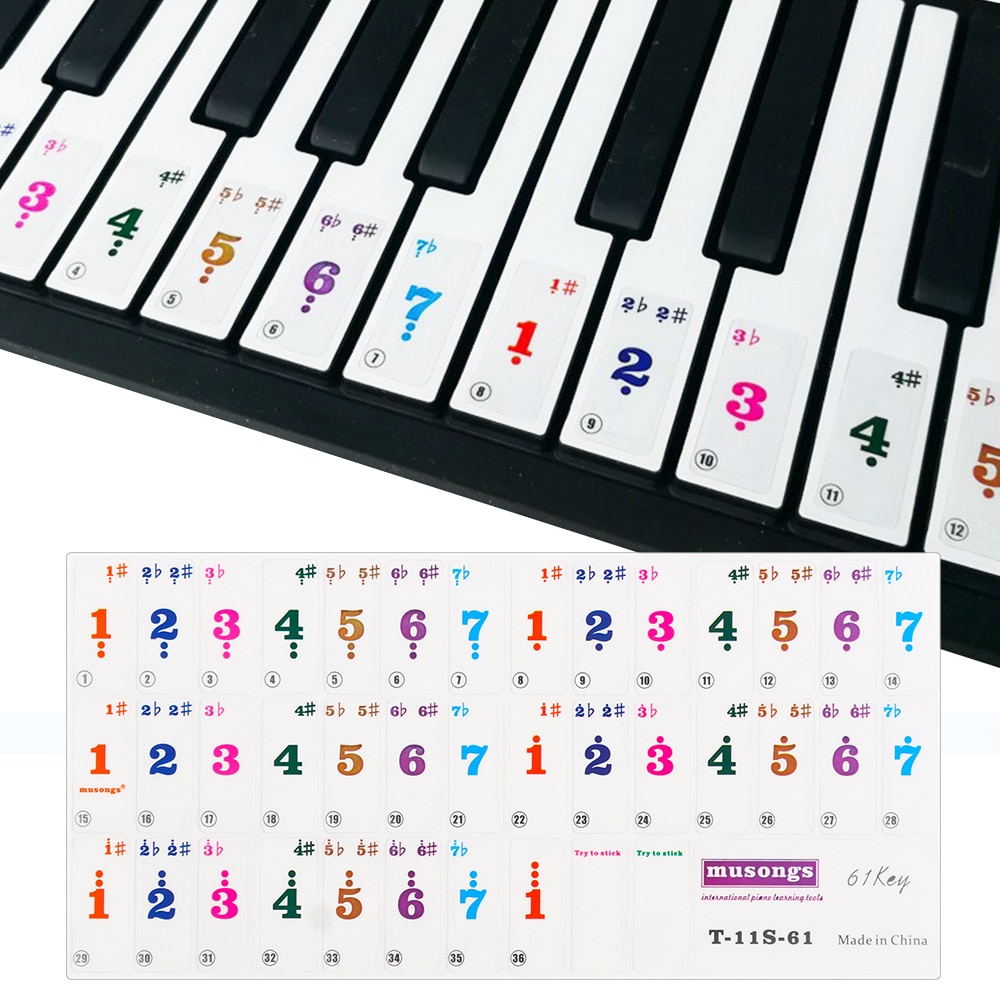 1 Sheet 49/61-key Electronic Piano Keyboard Spectrum PVC Stickers Detachable Music Symbol Decals Notes Piano Keyboard Stickers
