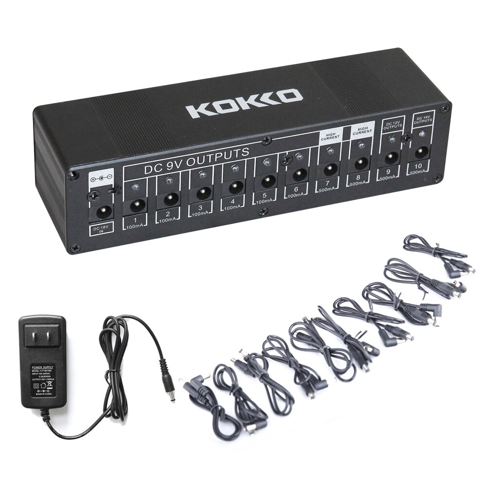 KOKKO Portable guitare effet pédale compresseur Booster distorsion Overdrive 9V 1A adaptateur 5 voies câble 10 voies pédale alimentation: US PLUG
