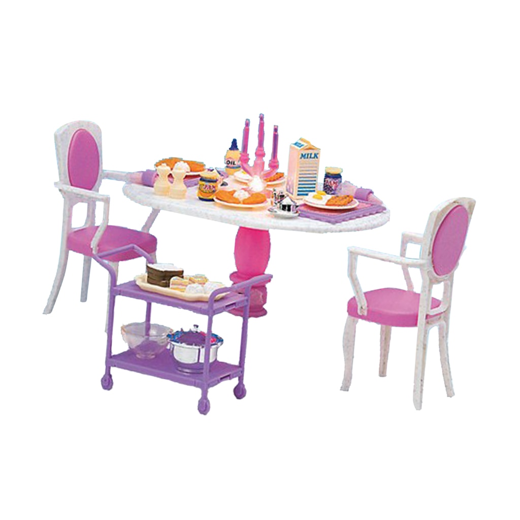 1/6 Dining Table Chair Foods for Dollhouse Dining Room Furniture Kit Action Figures Accessory