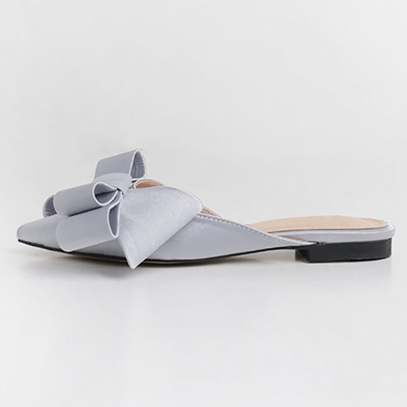 Zomer Vrouwen Schoenen Koreaanse Zijde Satijn Wees Teen Strikje Slippers Baotou Flats Hak Slides Slip Op Semi Slippers buiten: gray / 6.5
