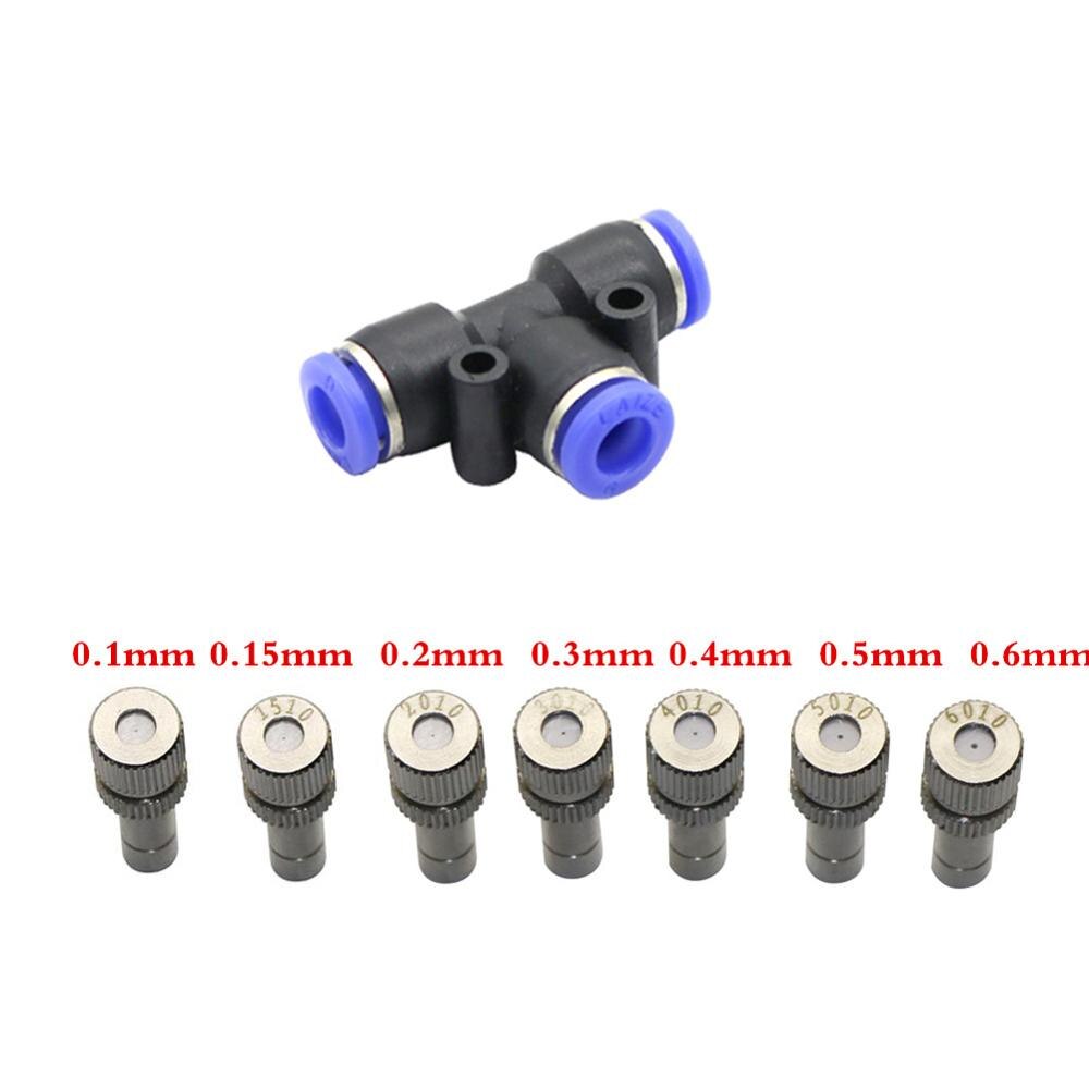 Niederdruck Beschlagen Düsen 0.1 ~ 0,6mm Öffnung 6mm T Stecker Garten Bauernhof Gewächshaus Bewässerung Befeuchten Kühlung Spritzgerät 6 stücke
