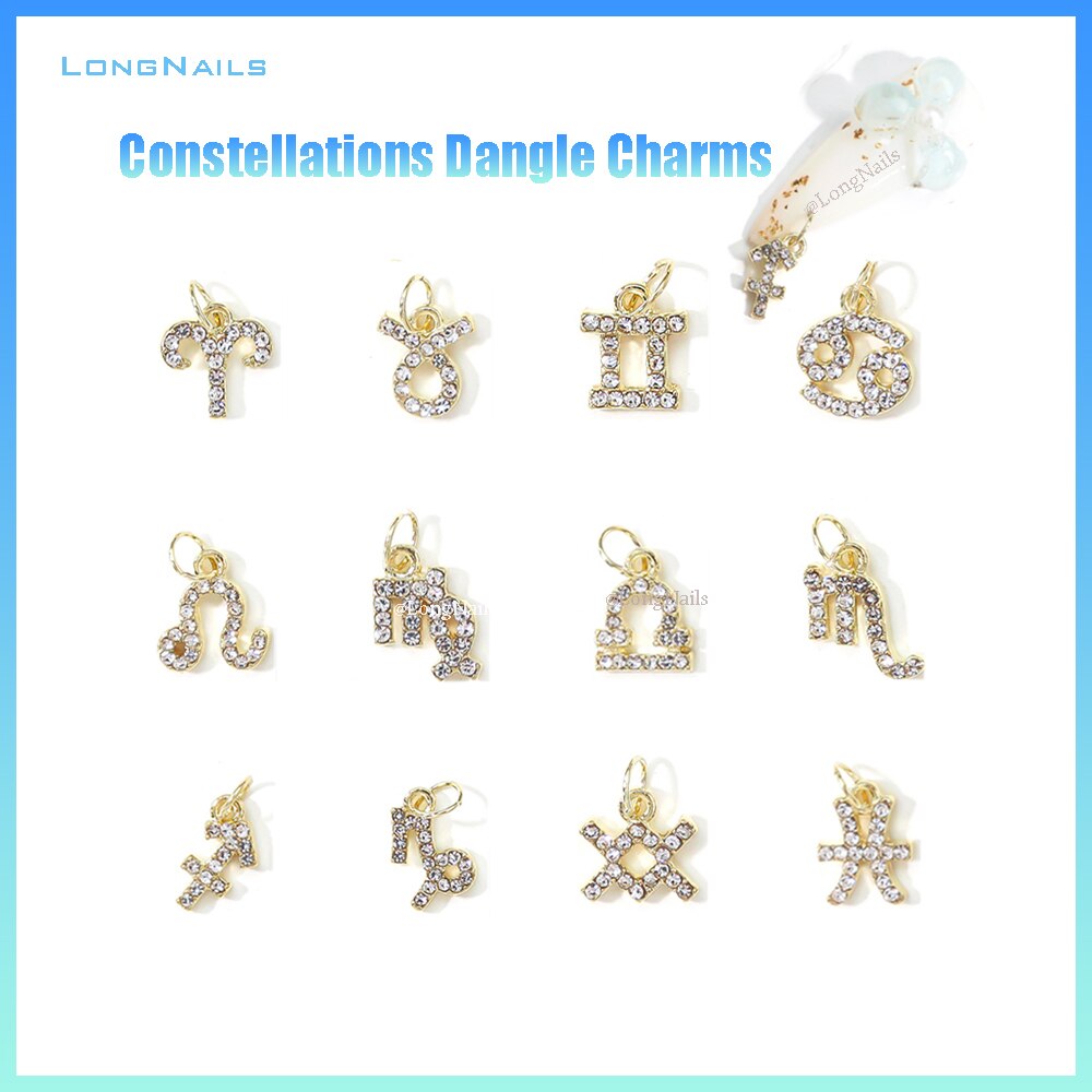 12 Personal Zodiac Nail Piercing Charm Star Sign Trendy Dangle Pendants Constellation Hoop Unique Heart Nail Pendants Charm 10pc