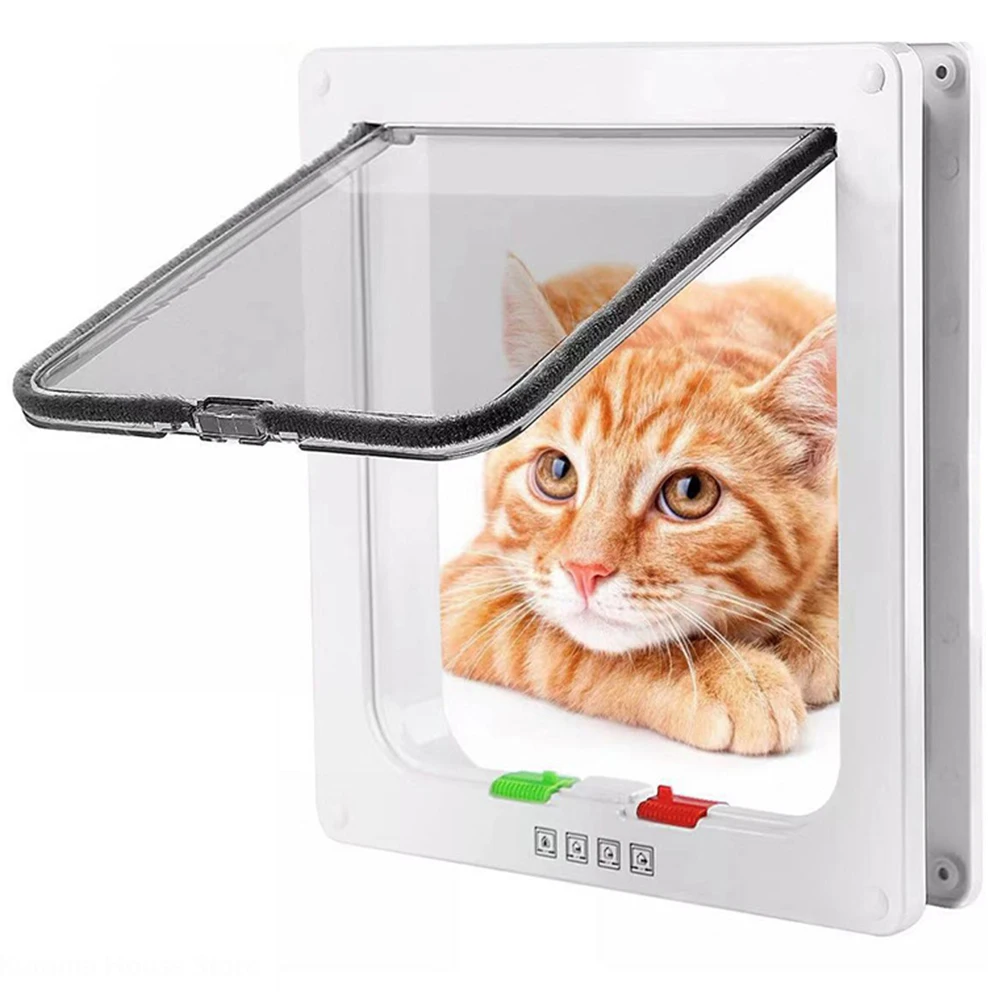 Flap Door Cats with 4 Way Security Lock Flap Door for Small Dogs Cats Kitten Plastic Small Pet Gate Door Kit Home Cat Flap Doors
