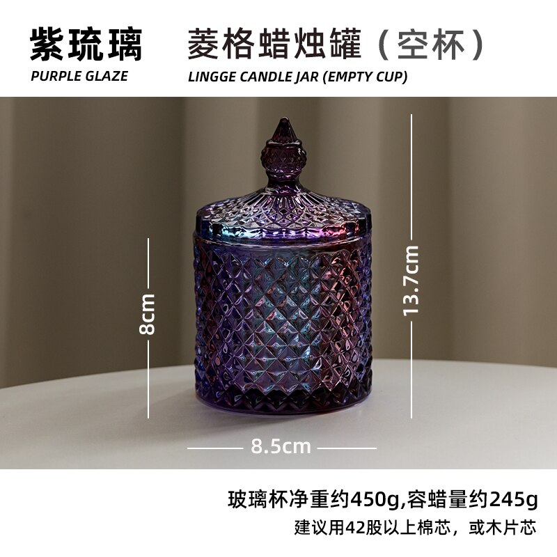 Pot de bougie vide en verre, motif losange gaufré, récipient en verre couleur bougie d&#39;aromathérapie à domicile, bricolage matériel fabrication de bougies: N4