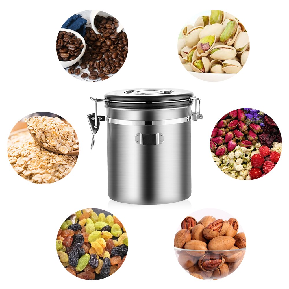 1.5/1.8l kaffebeholder med scoop lufttæt kaffebeholder rustfrit stål opbevaringsbeholder sæt til kaffebønner te