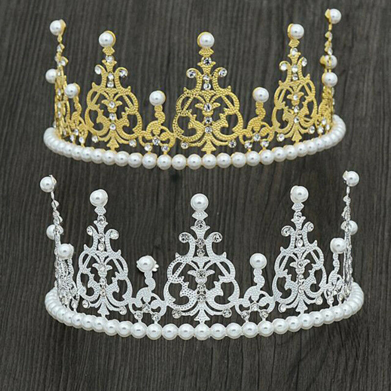 Corona de perlas de Blanco Simple, tocado, accesorios para el cabello de boda, Tiara de novia, diadema, Reina, Pastel de princesa, foto, , decoración del bebé
