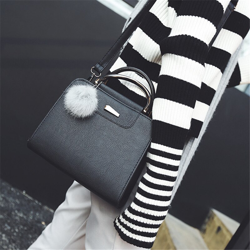 Handtas dames casual tote bag dames grote schouder messenger bags pu leren handtas met bontbal bolsa