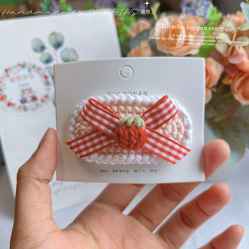 Pinzas para el cabello de fresa de ganchillo hechas a mano para niñas recién nacidas, horquillas a presión de hilo de algodón, horquillas rojas, pasadores BB para niños: green