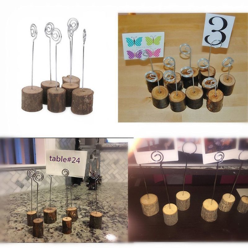 10Pcs Rustieke Houten Foto Clip Memo Naam Kaart Base Holder Memo Fotolijst Tafel Nummer Stand Clip Wedding Party levert
