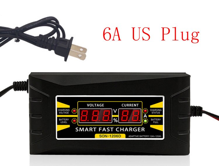 Car Battery Charger 12V 6A 10A Car Moto Full Automatic Smart Power Charging For Wet Dry Lead Acid Digital LCD Display EU US Plug: 6A US Plug