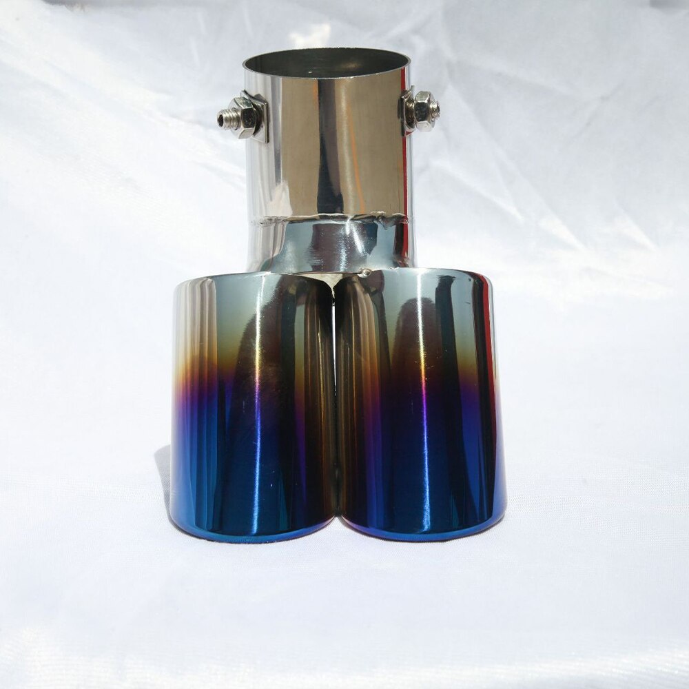 Silencieux d'échappement en acier inoxydable bleu, bouche Oblique, Double rangée, queue d'automobile droite, cuisson droite