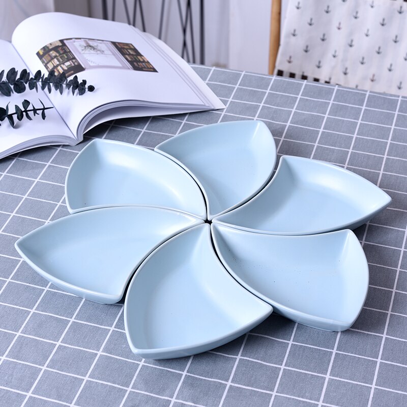 Multifunctionele keramiek Fruitschaal dessert Dessert Dienblad Plaat Snack Schotel 6 Compartimenten Creatieve Home Decoratie trinket dish: E