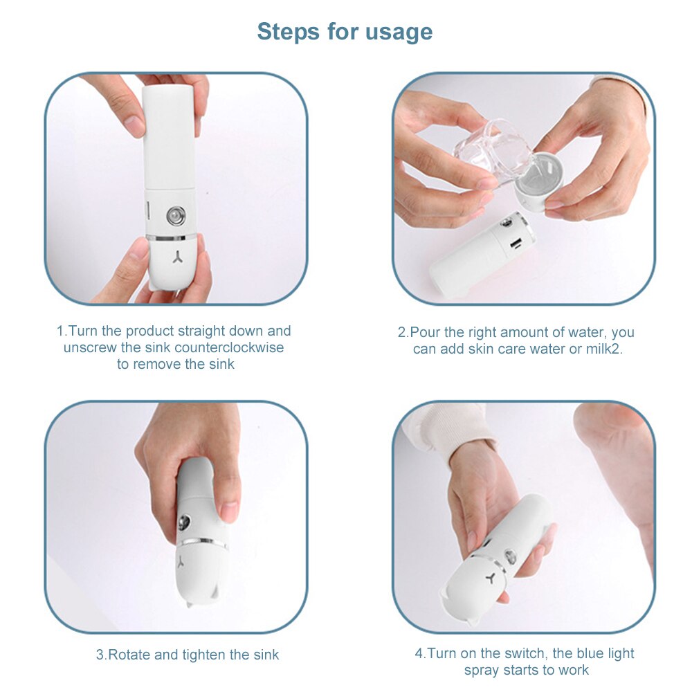 4-in-1 Gezichtsstomer Sprayer Ventilator - Nano Luchtbevochtiger, Draagbare Mist Hydraterende Handventilator Desktop