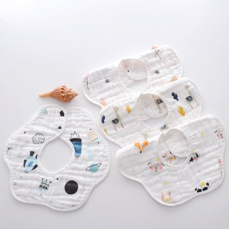 Enfants pétales bavoirs rotatifs huit couches mousseline coton infantile salive bavoirs alimentation soins poche de riz mignon bébé bavoirs serviettes