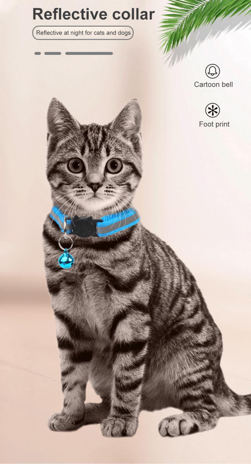 1PC Cats Bell Collars Adjustable Nylon Kitten Safe Necklace Reflective Cat Collar Buckles For Cute Pets Cat Accessories Supplies