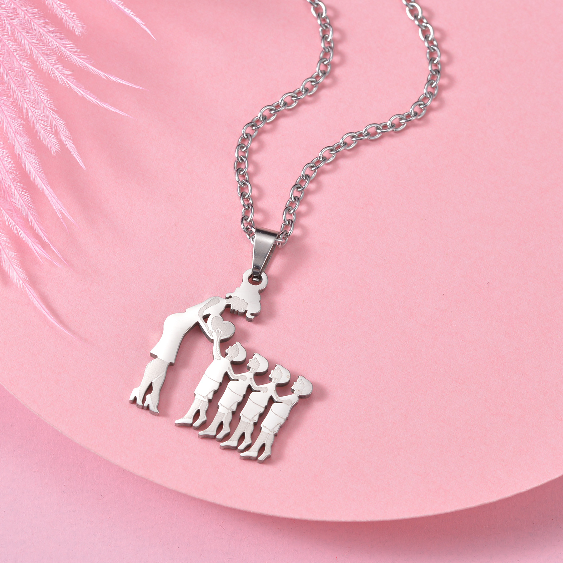 Mothers and Children Family Stainless Steel Necklaces Silver Color Multiples Kids Pendant Necklace Jewelry Mother's Day