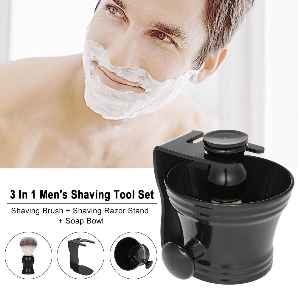 3 in 1 sæt til mænds barberværktøj barberbørste + barberbladsstativ + sæbeskål til mænd til ansigtsrengøringsværktøjer skægbarbersæt