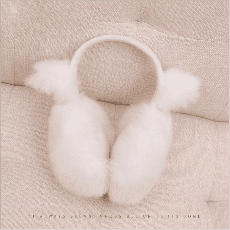 Sammenklappelig plys pige øreprop sød vinterkat ørevarmer til kvinder pels børn øreprop ørebeskyttelse hovedbøjle fluffy ørepropper: Hvid