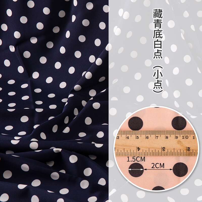 Micro elastic Floral Chiffon Fabric impervious printed wave point dress lining shirt flowers by the meter sewing brocade diy: White spots blue