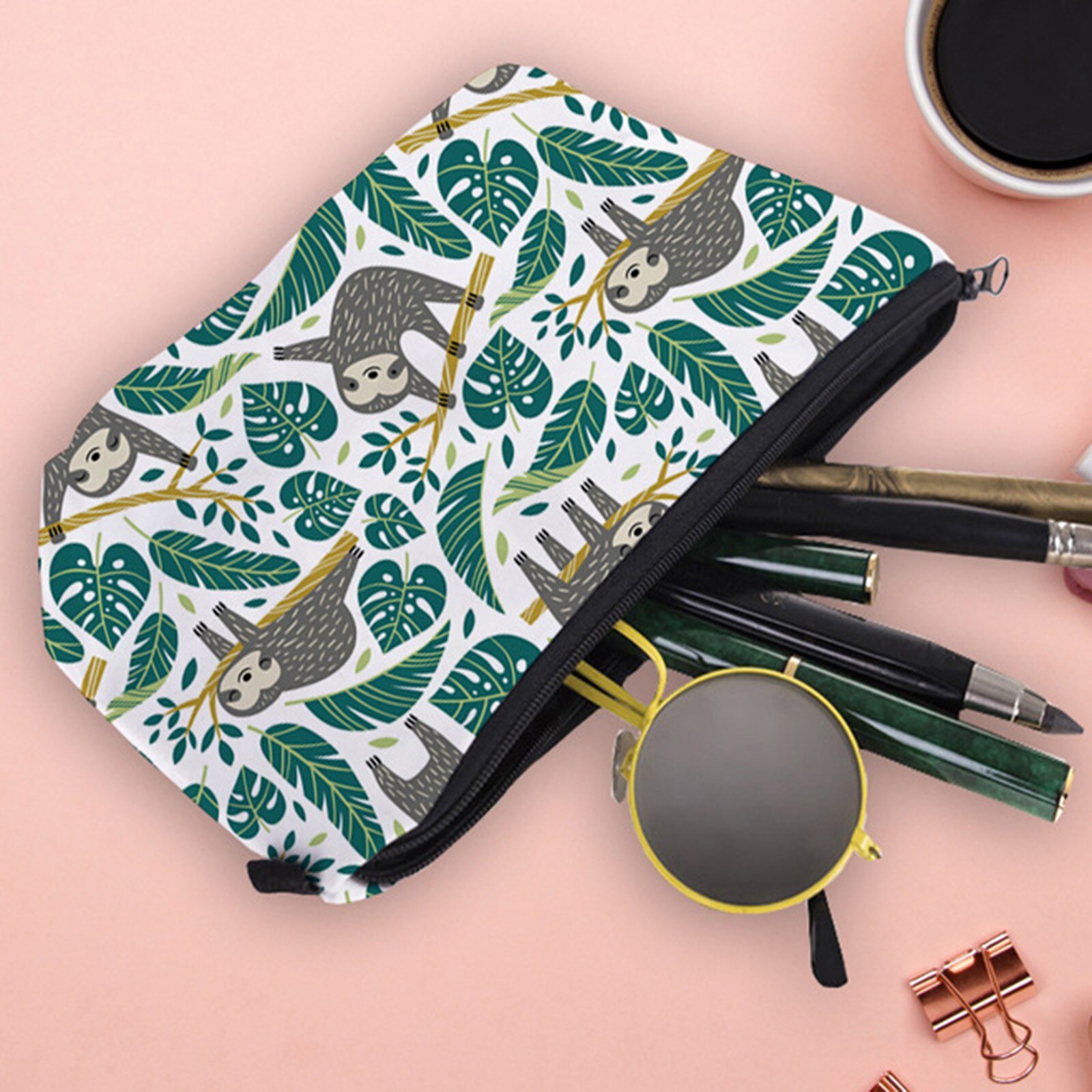 Travel Makeup Bag Vintage Print Zipper Female Top-handle Bag Casual Travel Makeup Bags Pouch Necessaries Coin Purse