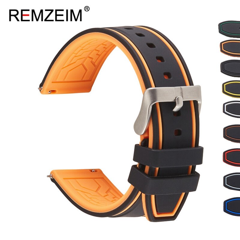 Premium Siliconen Horloge Band Quick Release Rubber Horloge Band 20Mm 22Mm 24Mm Horloge Band Horloge Vervanging Horlogeband groen: orange-black / 20mm