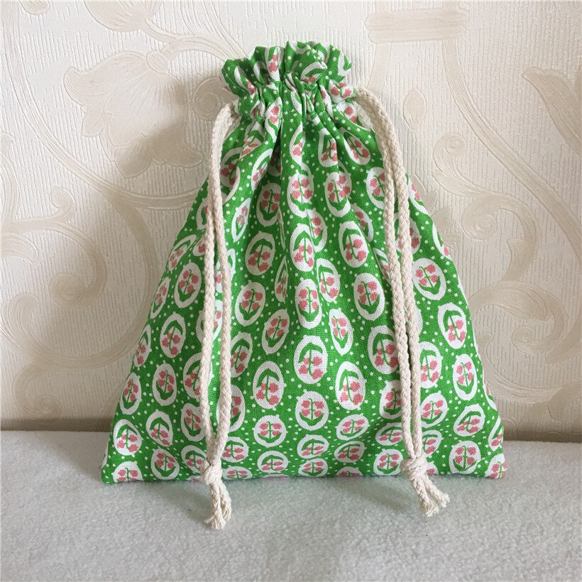 YILE Cordão de Linho de Algodão Multi-propósito Saco Organizador Saco Do Presente Do Partido Flor Grama Verde 8502-4