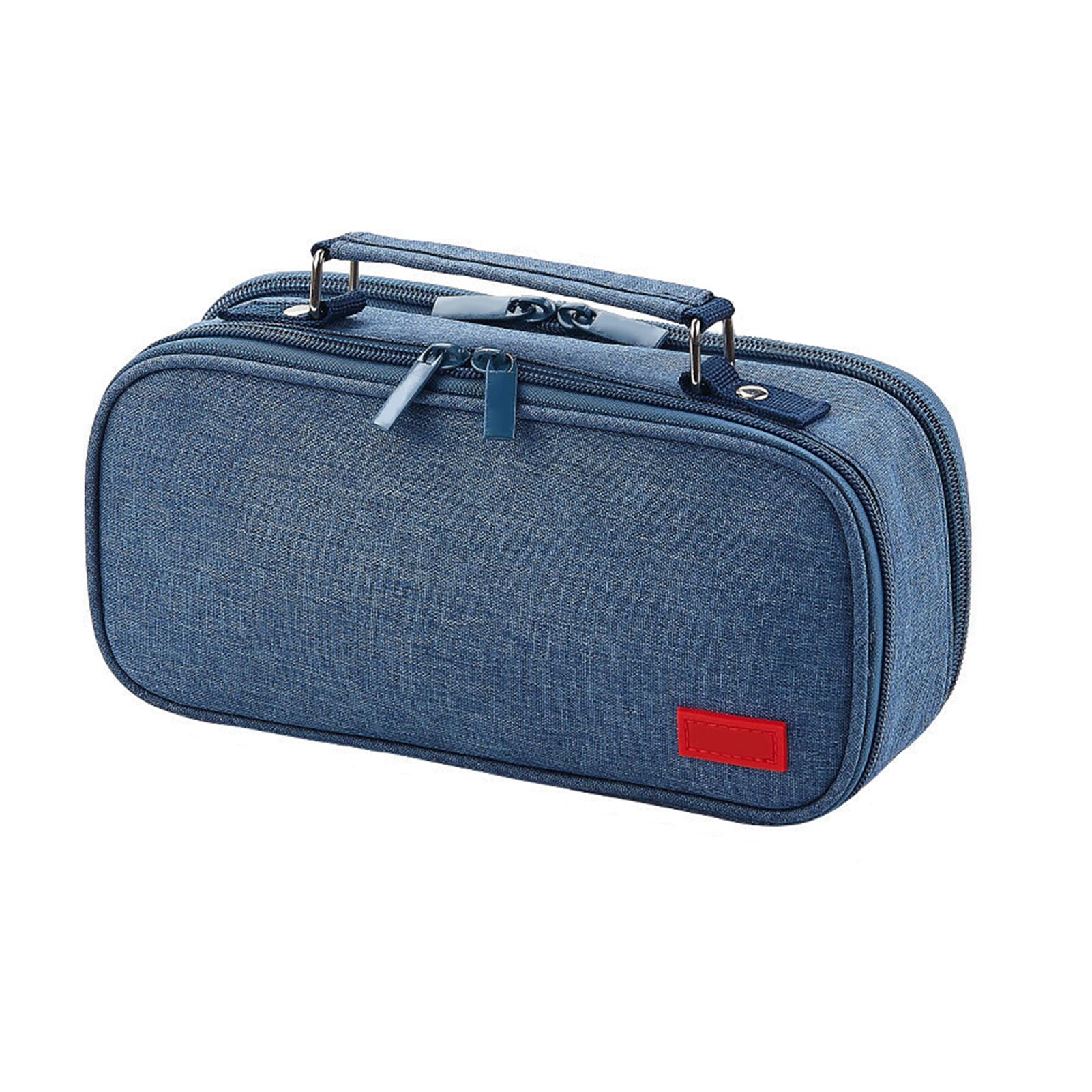 Multifunctionele Met Handvat Etui Meerdere Compartimenten Canvas Grote Capaciteit School Handheld Kantoorbenodigdheden Opslag: Blauw