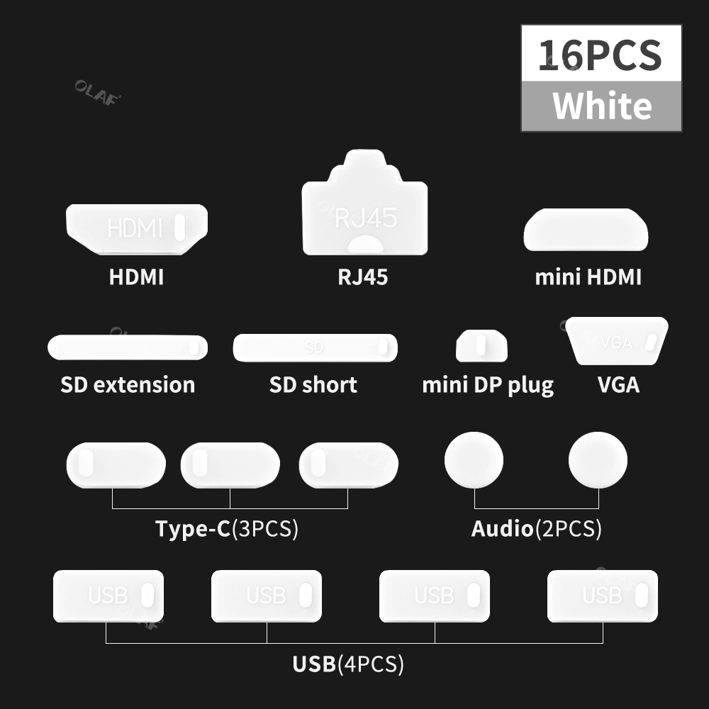 Bouchon Anti-poussière universel en Silicone pour ordinateur portable, 16 pièces, bouchon Anti-poussière pour ordinateur portable, Interface d'ordinateur Usb, couvercle étanche: BLANC