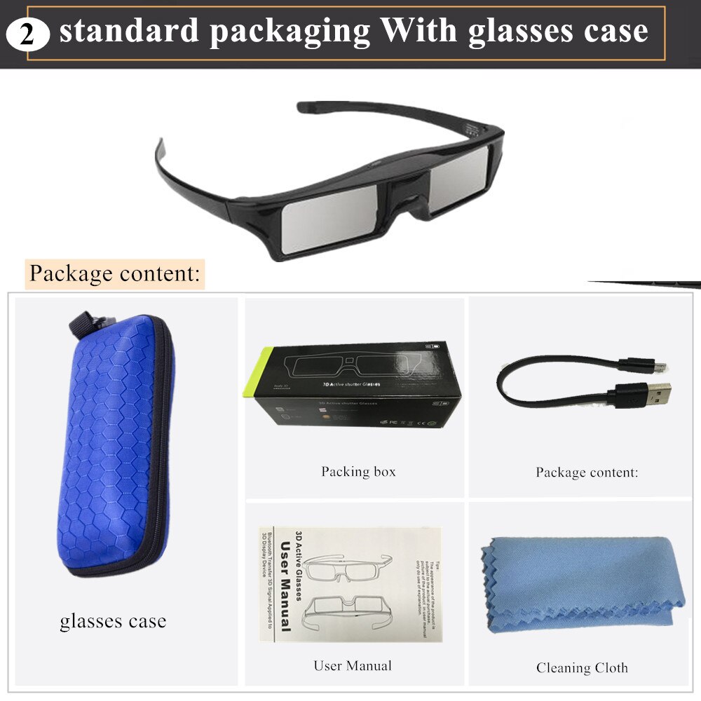! Obturador 3D de con Bluetooth, gafas activas para Samsung/Panasonic para Sony 3DTV, lentes universales para TV 3D: with glasses case