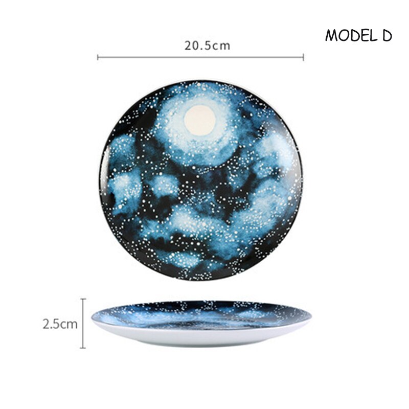 Piatto di ceramica Piatto Pranzo Vassoio Stellato Osso Piatto di Porcellana dipinta A mano Creativo Assiette Porcelaine Da Tavola Platos 8 pollici 1pz: modello D